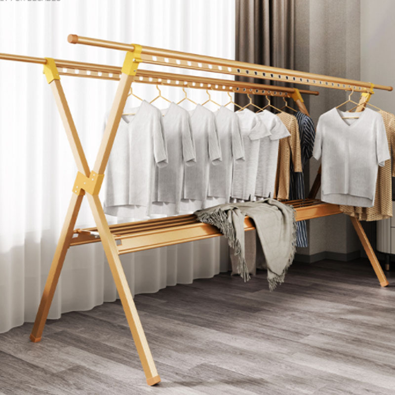 盼盼晾衣架落地折叠凉衣杆双杆x型加厚铝合金伸缩晒衣架