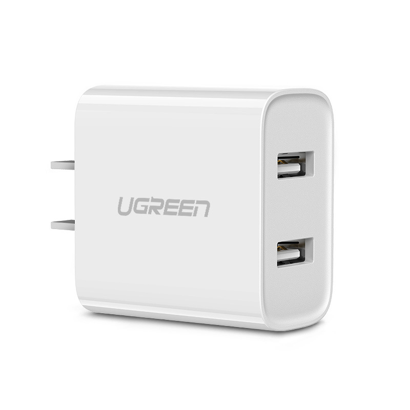 绿联(Ugreen)CD104白色 双口USB充电器 直插款彩盒包装高清大图