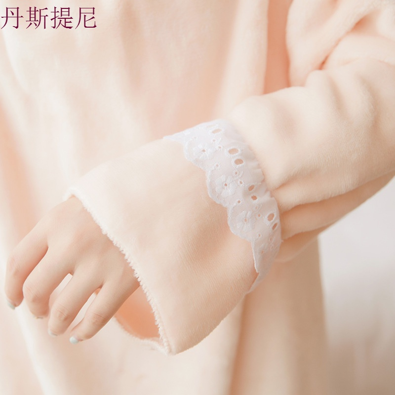 冬季女士长袖秋冬天韩版可爱法兰绒家居服睡裙珊瑚绒睡衣女冬加厚