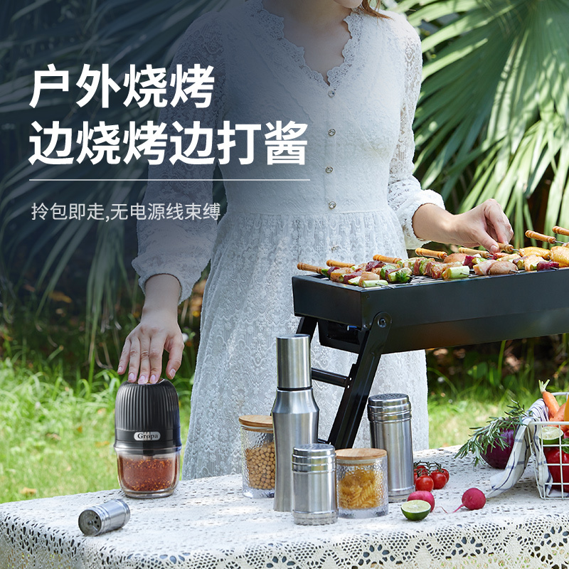 古牌婴儿辅食机宝宝小型绞肉机食物研磨器儿童电动家用打泥料理机[咖啡灰款]