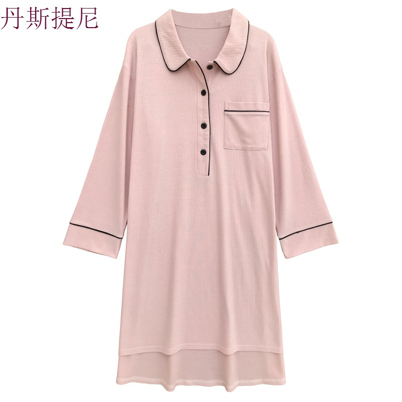 睡裙女秋冬季长款学生长袖翻领宽松大码甜美纯棉韩版睡衣家居服