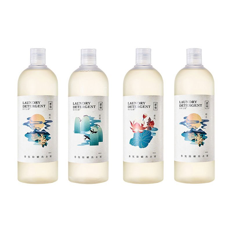 WQMD妍物香氛除螨洗衣液凉风*1+明月*1+百花*1+初雪*1(1kg*4瓶)