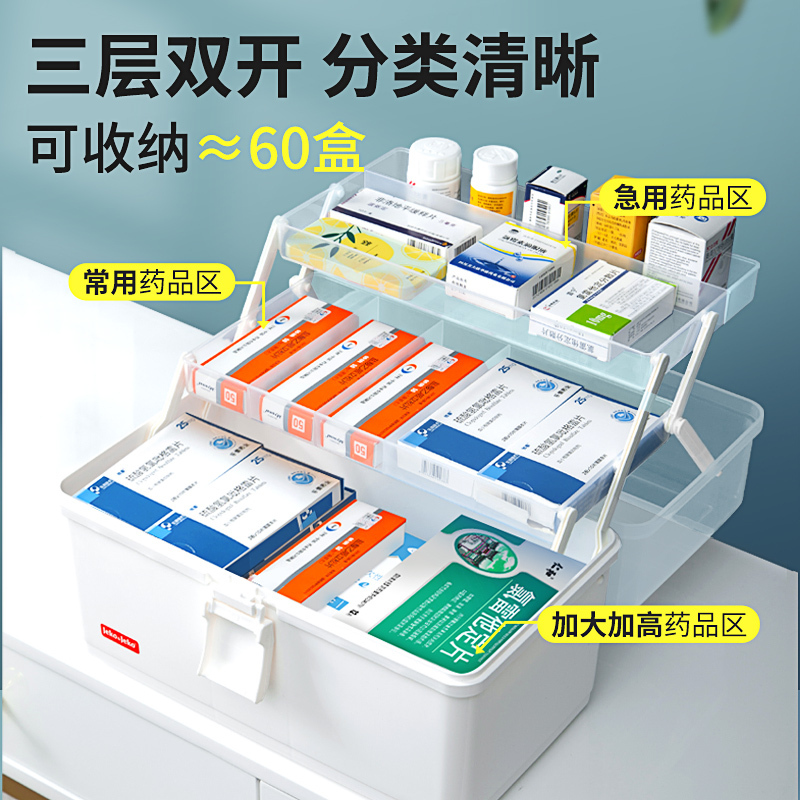 JEKO&JEKO 大号多功能药箱收纳箱塑料药盒家庭医药箱急救箱药品收纳盒化妆盒医疗箱家用医药箱 SWB-5490