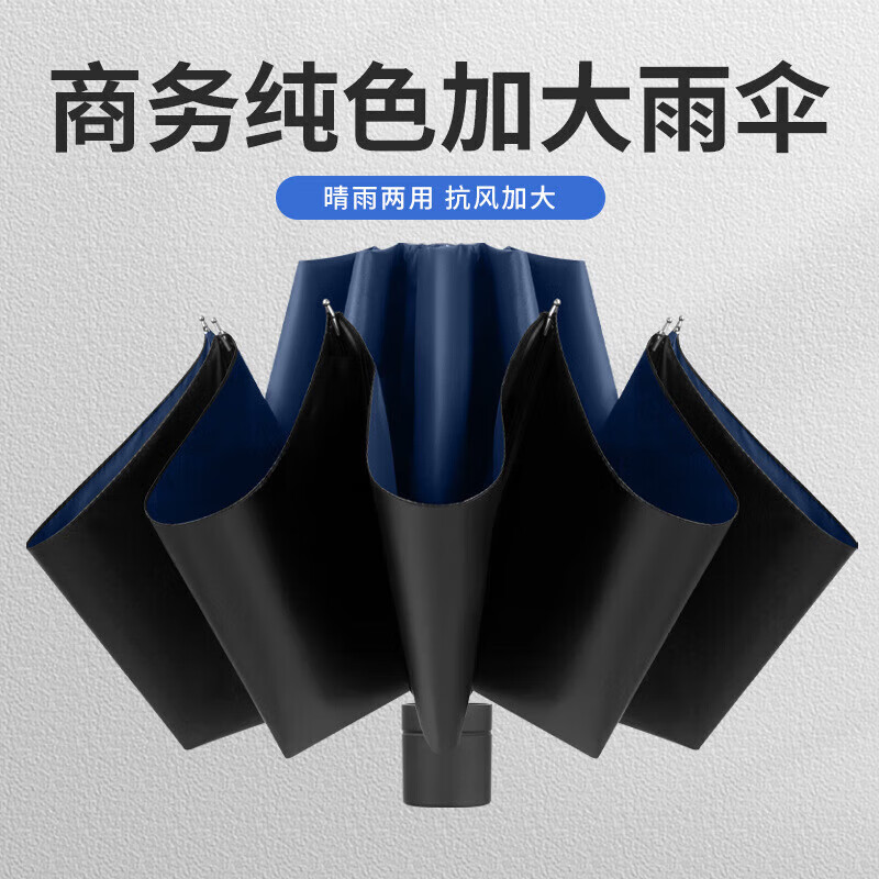 天堂伞晴雨伞三折叠黑胶防晒防紫外线太阳伞加大双人经典商务伞33188黑胶1#深藏青高清大图
