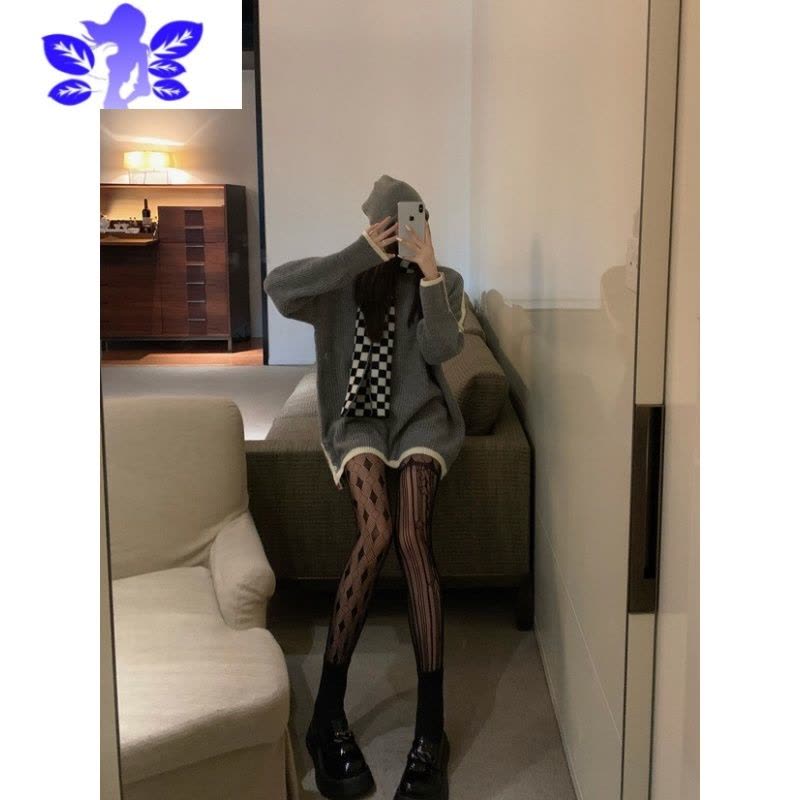 IdeaminiAY性感纯欲设计感AB款菱形格镂空丝袜蕾丝白丝薄款连裤袜黑丝图片