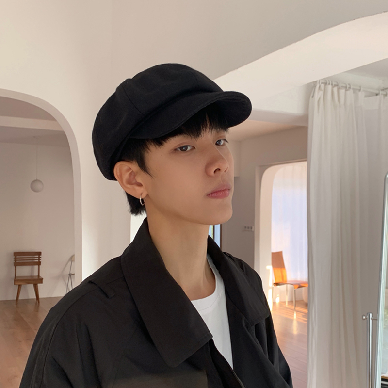 盛世尼曼帽子男冬季日系百搭毛呢纯色八角帽英伦贝雷帽报童帽复古画家