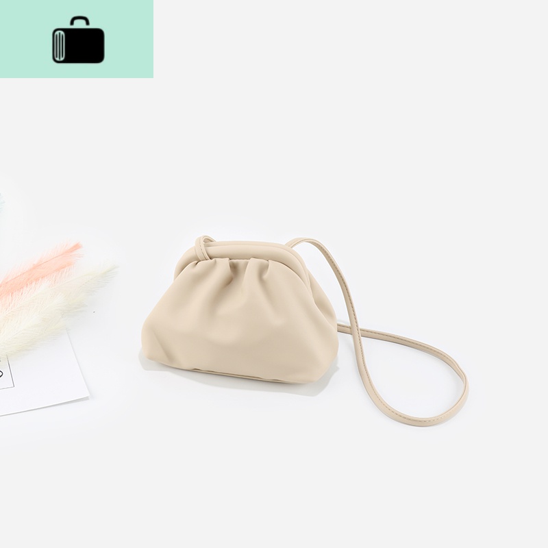 夹子包复古包包饺子包女斜挎小包ins2020新款网红手拿褶皱云朵包NEWLAKE 杏色