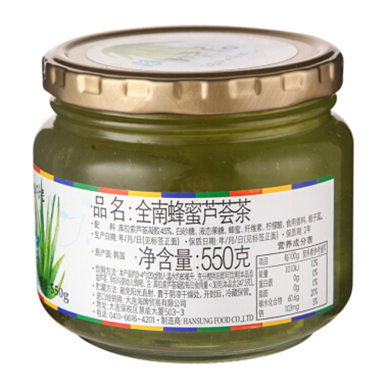 韩国进口 全南 蜂蜜芦荟茶550g 含丰富芦荟果肉 冲饮果酱 冷热皆可 包装升级新旧包装随机发货