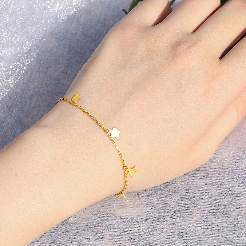 梦金园黄金手链甜美星星爱心花朵足金999手串手环女款黄金饰品首饰