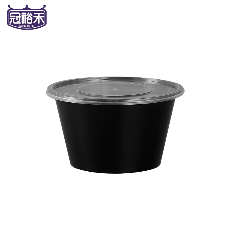 冠裕禾 一次性塑料圆形餐盒透明白色黑色打包盒外卖快餐专用碗单个定制高清大图