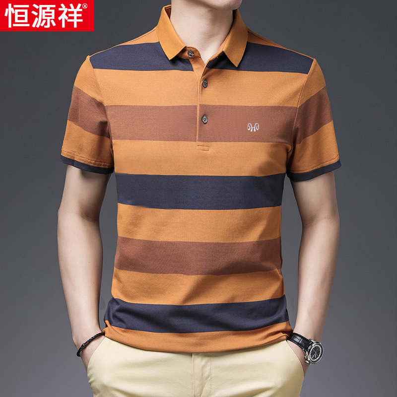 条纹短袖t恤男宽松纯棉中年爸爸男士翻领半袖polo衫潮主要参数品牌