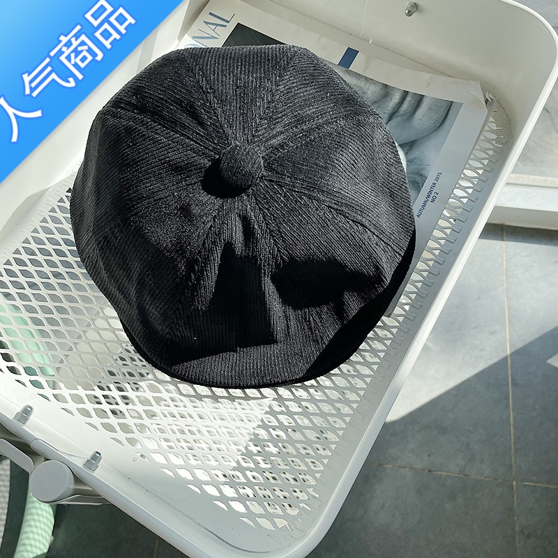 SUNTEK大头岚岚日系灯芯绒刺绣复古前进帽子女秋冬文艺鸭舌帽网红贝雷帽