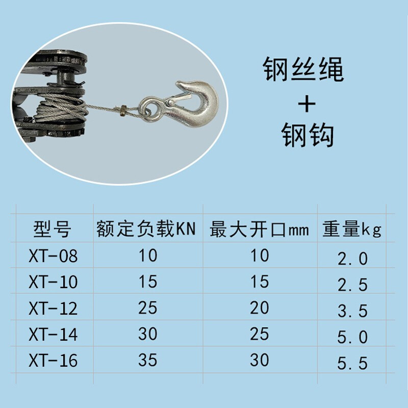 镁颌龙MLH-12K 虎头紧线器钢丝绳拉紧器12寸拉力2.5吨带钢钩钢丝绳长约1.5米高清大图