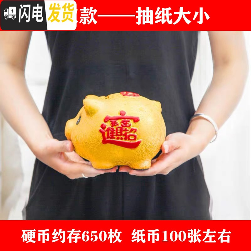 三维工匠陶瓷金猪硬币纸币存钱罐储蓄罐储钱罐儿童小猪创意不可取超大容量 1号单猪[可取款]+送金垫高清大图