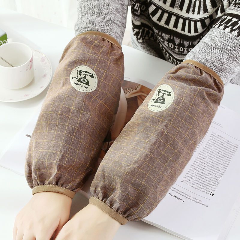 秋冬简约成人男士棉麻加长工作袖套可爱女士居家办公防污手袖套袖复古