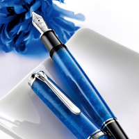 百利金(Pelikan ) M805亮丽蓝18K金尖钢笔树脂镀钯金墨水 单笔 EF尖
