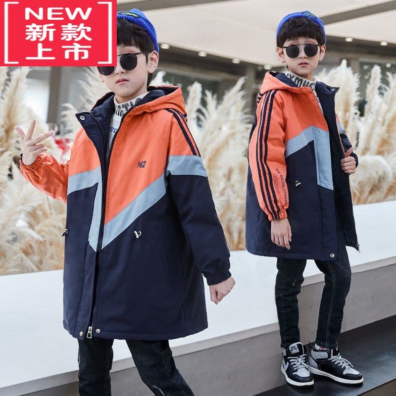 可莉允男童加绒加厚外套秋冬季2022新款中大儿童装风衣男孩棉服帅气上衣图片