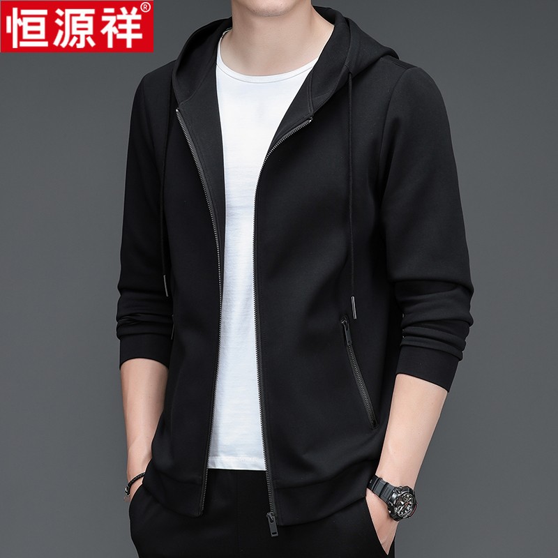 恒源祥卫衣男宽松连帽运动外套休闲拉链开衫上衣春秋薄款中年男装高清大图