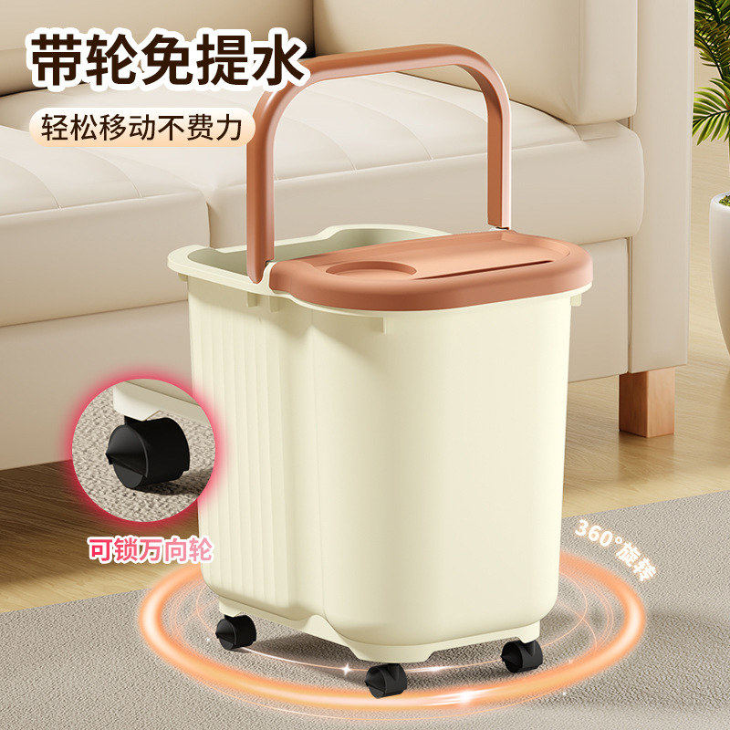 冀华美家用泡脚桶加高过膝洗脚桶冬季保温泡脚盆手提大号养生按摩足浴桶 大号白灰色高清大图