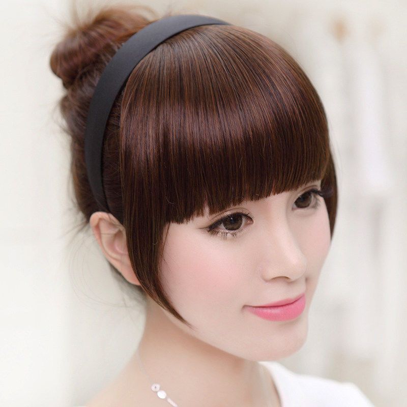 假发女发箍刘海假发片加厚刘海假刘海发片遮白发发箍鬓角齐刘海浅棕色