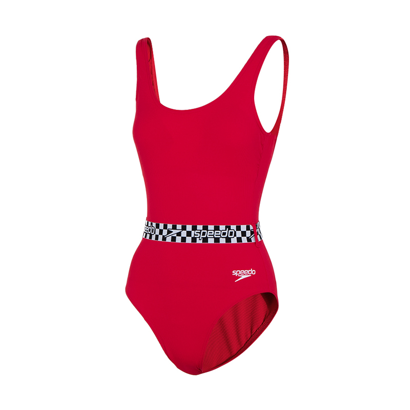 Speedo速比涛女士泳衣U型露背休闲修身显瘦抗氯防晒泳衣 L 红色
