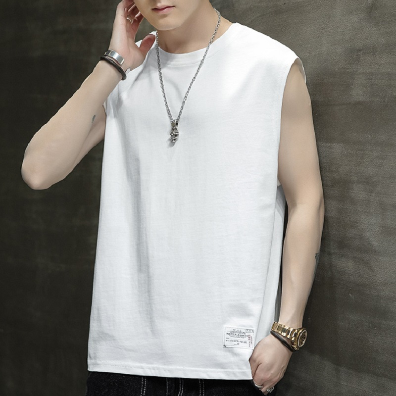 纯棉背心男潮外穿宽松夏季运动健身篮球坎肩砍袖宽肩无袖t恤