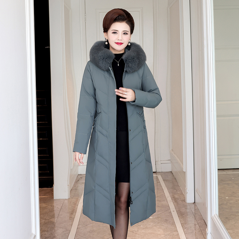 羽绒服女中长款白鸭绒时尚过膝狐狸毛领冬装中老年宽松yrf外套