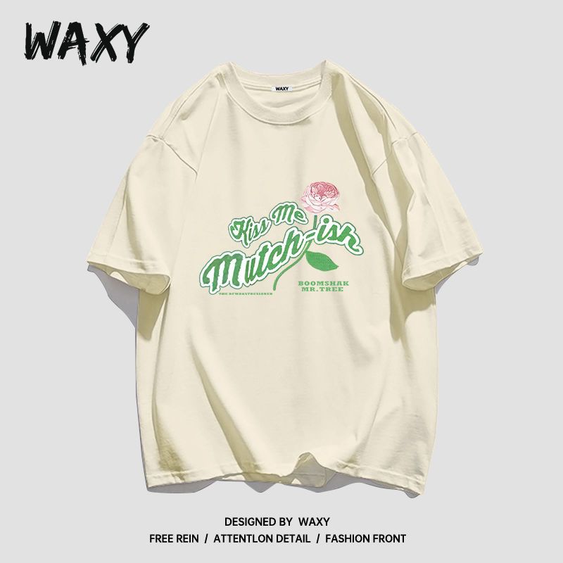 WAXY纯棉圆领美式hiphop短袖T恤女学生宽松国潮嘻哈街头韩版上衣