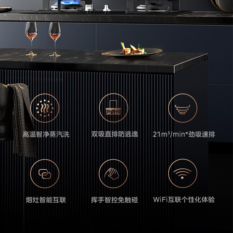 美的(Midea)抽油烟机7字型CXW-300-YZ21M家用大吸力顶侧双吸式抽烟机烟灶联动 双吸直排