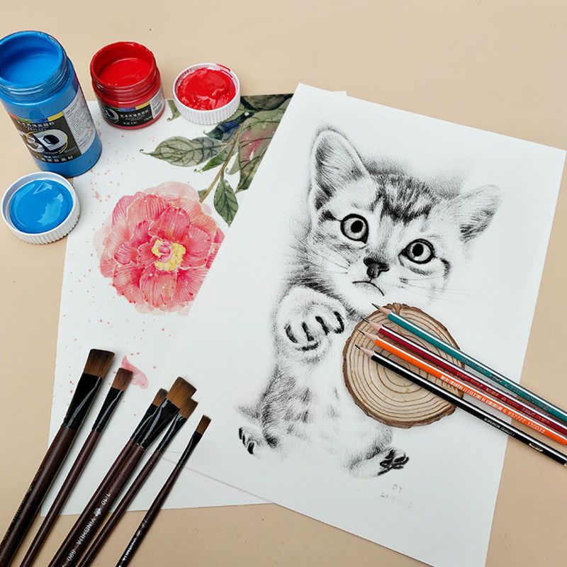 加厚160g素描纸4k水粉纸水彩纸8k木浆素描铅画纸8开100张 4开|180g水粉纸100张8k[加厚款]