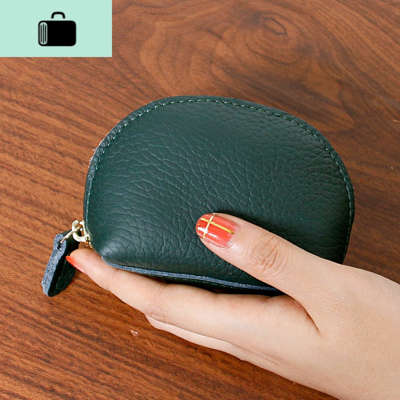 2020新款简约复古迷你零钱包牛皮小钱包女士皮水饺拉链硬币包潮NEW LAKE 大号墨绿