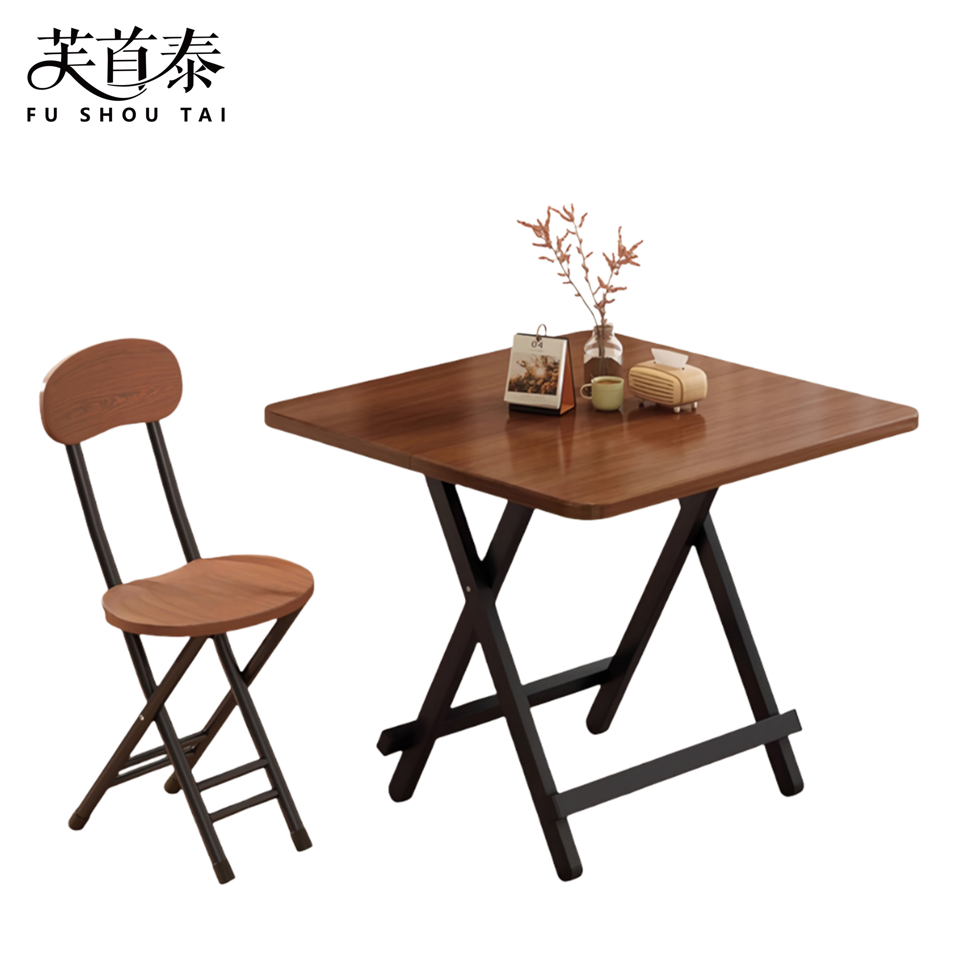 芙首泰折叠餐桌椅800*800*720mm(1桌4椅)套高清大图