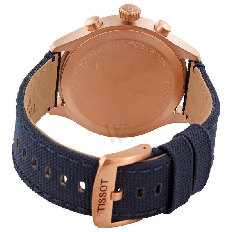 天梭tissot男表chronograph男士纺织蓝色表盘计时石英手表