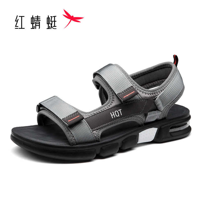 红蜻蜓男鞋男凉鞋夏季韩版潮流时尚透气魔术贴减震气垫凉拖鞋洞洞鞋休闲户外旅游防滑耐磨沙滩鞋男百搭高清大图