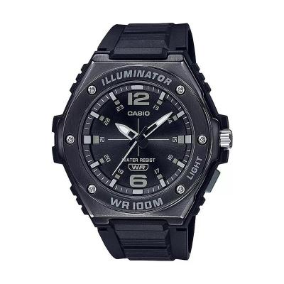 CASIO 卡西欧男士三针黑色树脂防水腕表mm创意时尚LED照明