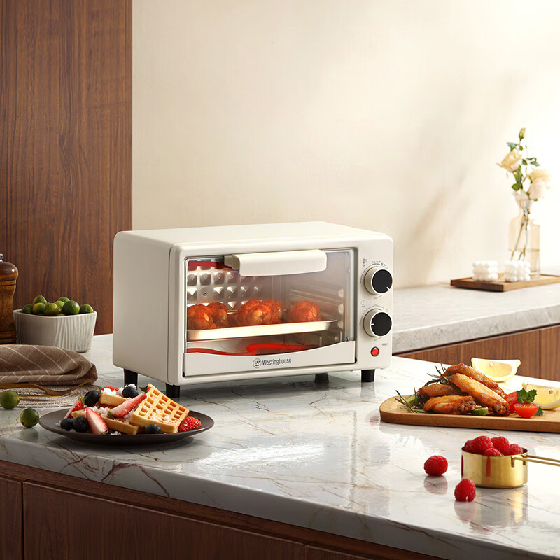 西屋(WESTINGHOUSE) 750W透明防爆玻璃门10L容量双旋钮设置电烤箱 杏仁白 WTO10X高清大图