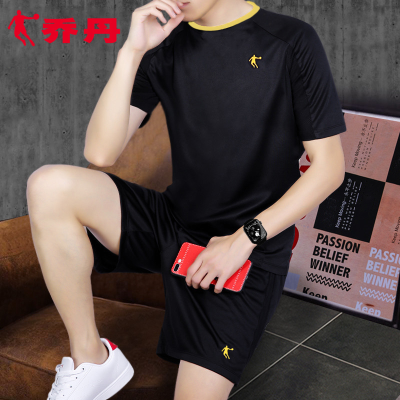 乔丹运动套装男短袖2022夏季新款t恤跑步运动服健身运动衣足球服