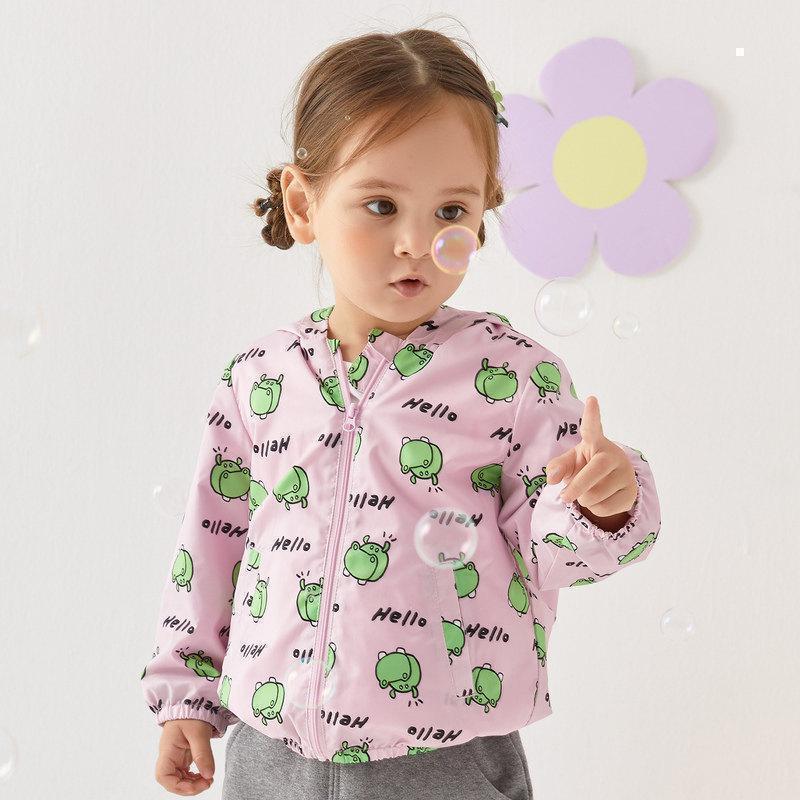 moomoo童装男女童外套春秋新款洋气小童宝宝趣味卡通满印印花外套_822 100/52 粉底卡通组