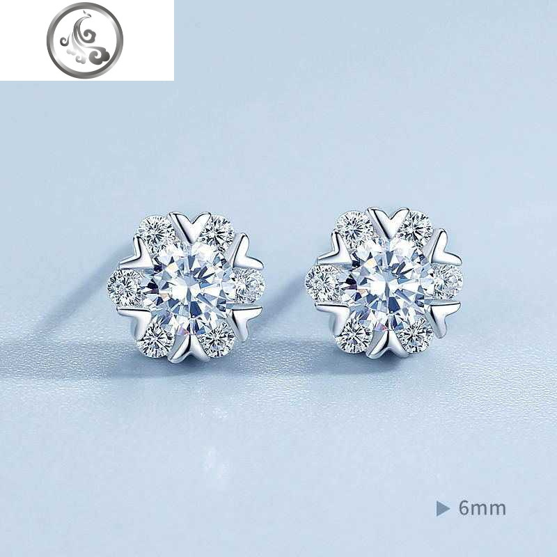 925纯银雪花耳钉女气质锆石耳环2019新款潮耳饰男简约小巧圣诞风 JiMi 雪花耳钉-小