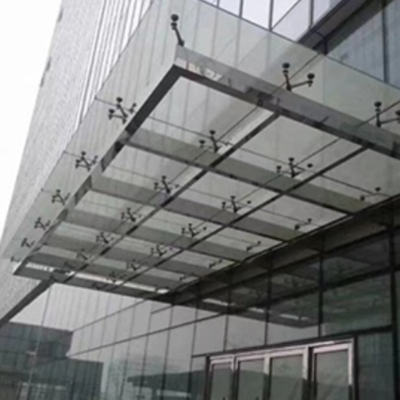 钢结构钢化玻璃雨棚6+6加胶钢化玻璃 一价全包/平米高清大图