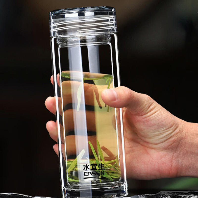 水宜生男士双层玻璃杯330ml礼盒装G515浮雕银币杯盖耐腐蚀(款式随机)高清大图