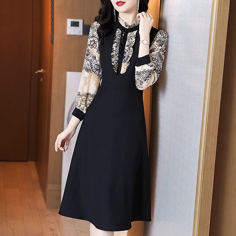 2021秋季新款连衣裙时尚大码宽松显瘦A字裙长袖荷叶边中长款裙子莎丞图片