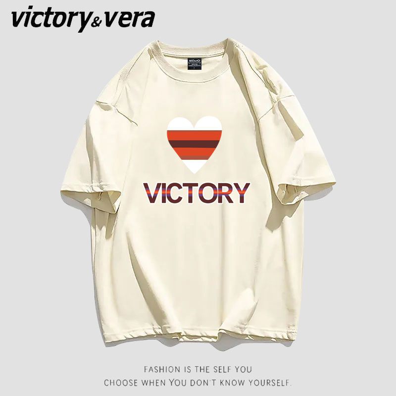VICTORYVERA复古港风爱心印花短袖t恤女2022夏季新款宽松半袖上衣