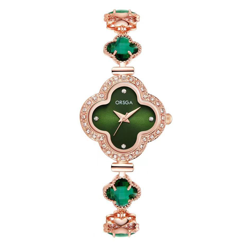 ORSGA手表女ins风文艺简约潮流防水时尚款韩版四叶草石英表防水学生女表9909L 玫瑰金四叶草链条表