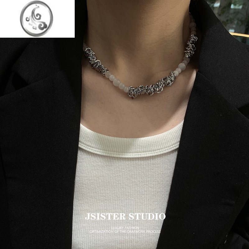 JiMi原创拼接猫眼石项链轻奢女生ins小众设计感锁骨链配饰高级感嘻哈