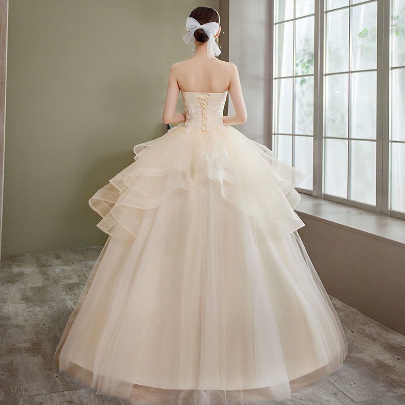 主婚纱2021新款成人礼网红新娘结婚齐地抹胸蓬蓬裙显瘦简约轻婚纱图片