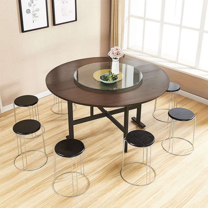 寻木匠家用圆桌折叠餐桌可折叠移动饭桌简易多功能酒店圆形桌面三折大