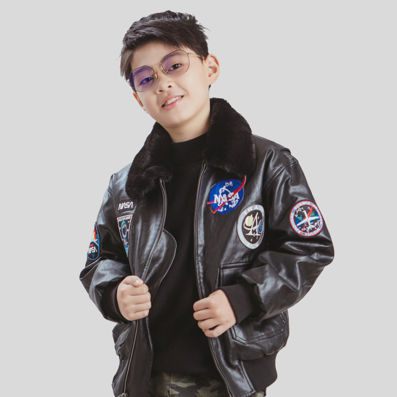 luxurylane儿童皮衣男童g1飞行夹克童装外套潮服