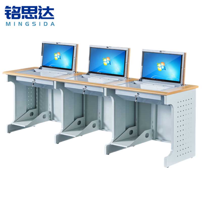 铭思达翻转电脑桌三人位张高清大图