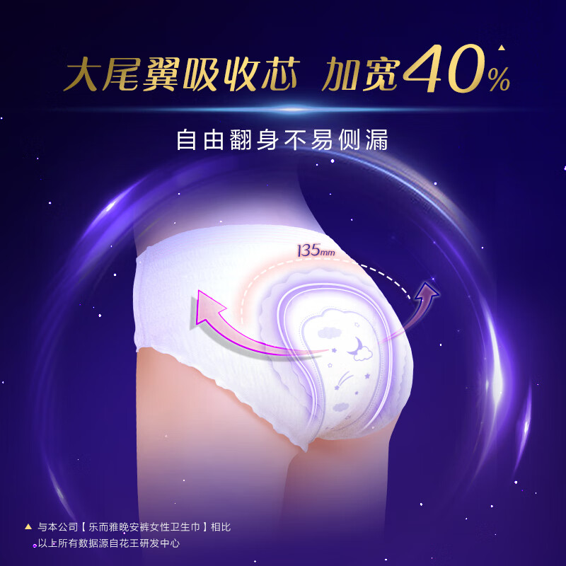 乐而雅晚安裤懒睡派裤型卫生巾5片(M码)*4包组合20条高清大图